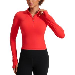 imageCRZ YOGA Womens Butterluxe Long Sleeve Workout Shirts Half Quarter Zip Athletic Tops Crop Collared TShirtDeep Red