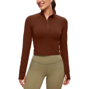 imageCRZ YOGA Womens Butterluxe Long Sleeve Workout Shirts Half Quarter Zip Athletic Tops Crop Collared TShirtJujube Brown