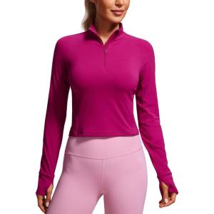 imageCRZ YOGA Womens Butterluxe Long Sleeve Workout Shirts Half Quarter Zip Athletic Tops Crop Collared TShirtMagenta Purple