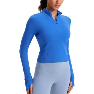 imageCRZ YOGA Womens Butterluxe Long Sleeve Workout Shirts Half Quarter Zip Athletic Tops Crop Collared TShirtSparkle Blue