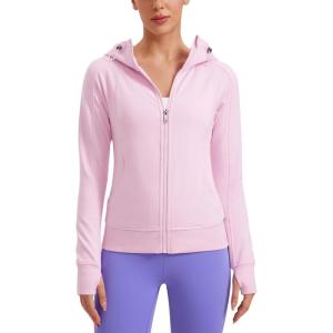 imageCRZ YOGA Womens Fleece Full Zip Hoodie Jackets Workout Hooded Zipper Basic Casual Sweatshirts with Thumb HolesPink Peony