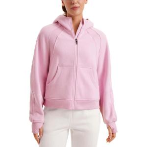 imageCRZ YOGA Womens Fleece Lined Full Zip Hoodies Oversized Long Sleeve Casual Workout Hooded Sweatshirt with Thumb HolesPink Peony