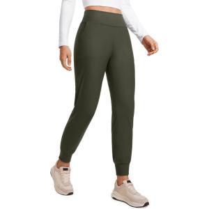 imageCRZ YOGA Womens Fleece Lined Workout Joggers with Pockets 275quot  Hiking Running Outdoor Pants Water Resistant Winter WarmOlive Green