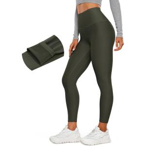 imageCRZ YOGA Womens High Waisted Fleece Lined Leggings 25 inches  Winter Warm Thick Thermal Soft Workout Yoga PantsOlive Green