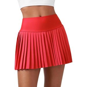 imageCRZ YOGA Womens High Waisted Pleated Tennis Skirts with Pockets Tummy Control Casual Liner A Line Workout Golf SkortsDeep Red