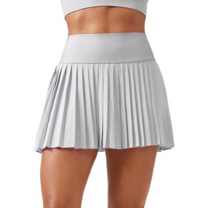 imageCRZ YOGA Womens High Waisted Pleated Tennis Skirts with Pockets Tummy Control Casual Liner A Line Workout Golf SkortsPlatinum Grey