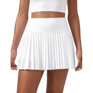 imageCRZ YOGA Womens High Waisted Pleated Tennis Skirts with Pockets Tummy Control Casual Liner A Line Workout Golf SkortsWhite