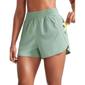 imageCRZ YOGA Womens High Waisted Running Shorts Mesh Liner 3 Dolphin Quick Dry for Athletic Gym Track Workout with Zip PocketGreen Palm Court