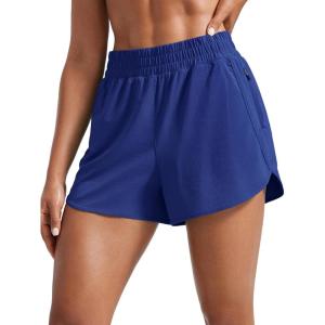 imageCRZ YOGA Womens High Waisted Running Shorts Mesh Liner 3 Dolphin Quick Dry for Athletic Gym Track Workout with Zip PocketLarkspur Blue