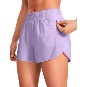 imageCRZ YOGA Womens High Waisted Running Shorts Mesh Liner 3 Dolphin Quick Dry for Athletic Gym Track Workout with Zip PocketLilac