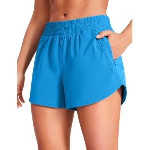 imageCRZ YOGA Womens High Waisted Running Shorts Mesh Liner 3 Dolphin Quick Dry for Athletic Gym Track Workout with Zip PocketMadagascar Blue