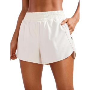 imageCRZ YOGA Womens High Waisted Running Shorts Mesh Liner 3 Dolphin Quick Dry for Athletic Gym Track Workout with Zip PocketMilky White Bone