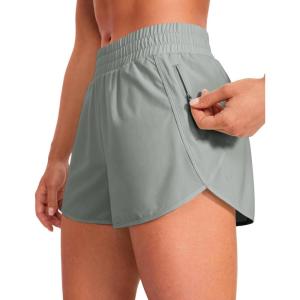 imageCRZ YOGA Womens High Waisted Running Shorts Mesh Liner 3 Dolphin Quick Dry for Athletic Gym Track Workout with Zip PocketSterling