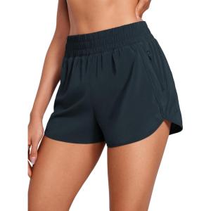 imageCRZ YOGA Womens High Waisted Running Shorts Mesh Liner 3 Dolphin Quick Dry for Athletic Gym Track Workout with Zip PocketTrue Navy