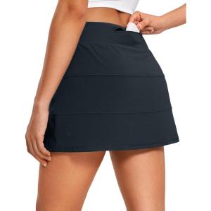 imageCRZ YOGA Womens High Waisted Tennis Skirts with 3 Pockets Golf A Line Lightweight Cute Athletic Casual SkortsTrue Navy