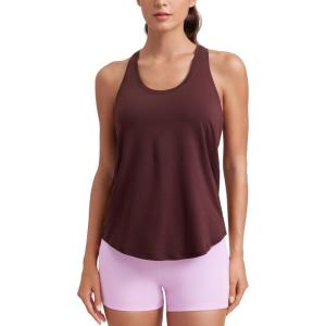 imageCRZ YOGA Womens Pima Cotton Racerback Workout Tank Tops Scoop Neck Athletic Loose Sleeveless ShirtsDark Red