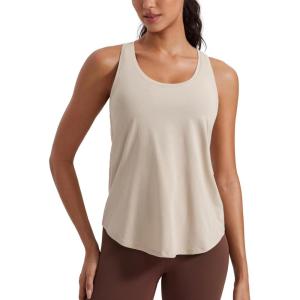 imageCRZ YOGA Womens Pima Cotton Racerback Workout Tank Tops Scoop Neck Athletic Loose Sleeveless ShirtsMojave Tan