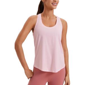 imageCRZ YOGA Womens Pima Cotton Racerback Workout Tank Tops Scoop Neck Athletic Loose Sleeveless ShirtsStrawberry Pink