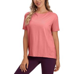 imageCRZ YOGA Womens Pima Cotton Short Sleeve Shirts Boat Neck Loose Fit Gym Workout TShirt Athletic Casual TopsBriar Rose