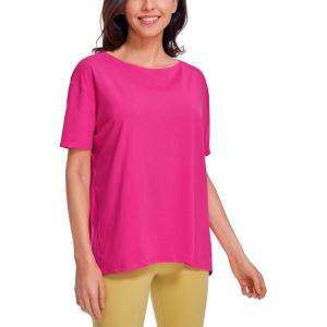imageCRZ YOGA Womens Pima Cotton Short Sleeve Shirts Boat Neck Loose Fit Gym Workout TShirt Athletic Casual TopsGranita Pink