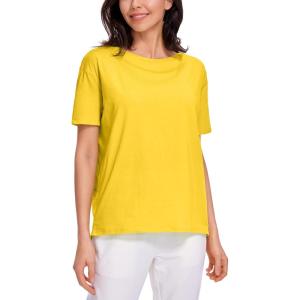 imageCRZ YOGA Womens Pima Cotton Short Sleeve Shirts Boat Neck Loose Fit Gym Workout TShirt Athletic Casual TopsHigh Visibility Yellow