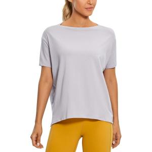 imageCRZ YOGA Womens Pima Cotton Short Sleeve Shirts Boat Neck Loose Fit Gym Workout TShirt Athletic Casual TopsIced Iris