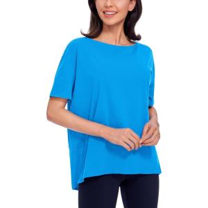 imageCRZ YOGA Womens Pima Cotton Short Sleeve Shirts Boat Neck Loose Fit Gym Workout TShirt Athletic Casual TopsMadagascar Blue