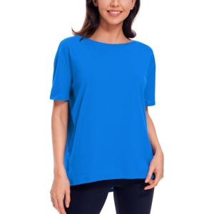 imageCRZ YOGA Womens Pima Cotton Short Sleeve Shirts Boat Neck Loose Fit Gym Workout TShirt Athletic Casual TopsSparkle Blue
