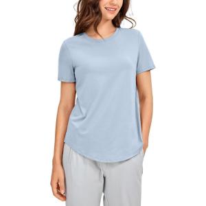 imageCRZ YOGA Womens Pima Cotton Short Sleeve Workout Shirts Casual Yoga TShirt Soft Athletic TopBlue Linen