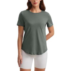 imageCRZ YOGA Womens Pima Cotton Short Sleeve Workout Shirts Casual Yoga TShirt Soft Athletic TopGrey Sage