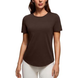 imageCRZ YOGA Womens Pima Cotton Short Sleeve Workout Shirts Casual Yoga TShirt Soft Athletic TopHot Fudge Brown