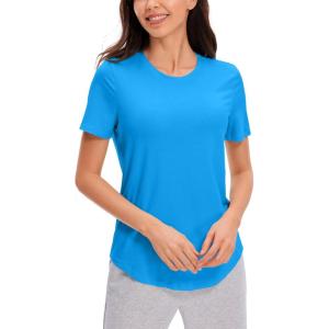 imageCRZ YOGA Womens Pima Cotton Short Sleeve Workout Shirts Casual Yoga TShirt Soft Athletic TopMadagascar Blue