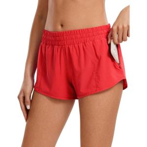 imageCRZ YOGA Womens Running Shorts Low Waisted 25quot  Mesh Liner Quick Dry for Track Gym Athletic Workout with Zip PocketDeep Red