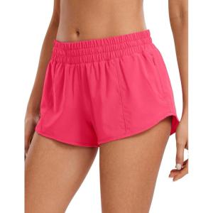 imageCRZ YOGA Womens Running Shorts Low Waisted 25quot  Mesh Liner Quick Dry for Track Gym Athletic Workout with Zip PocketLip Gloss Pink