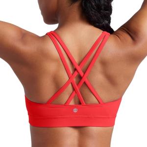imageCRZ YOGA Womens Strappy Sports Bras Fitness Workout Padded Yoga Top Criss Cross Back CamiDeep Red