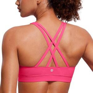 imageCRZ YOGA Womens Strappy Sports Bras Fitness Workout Padded Yoga Top Criss Cross Back CamiLip Gloss Pink