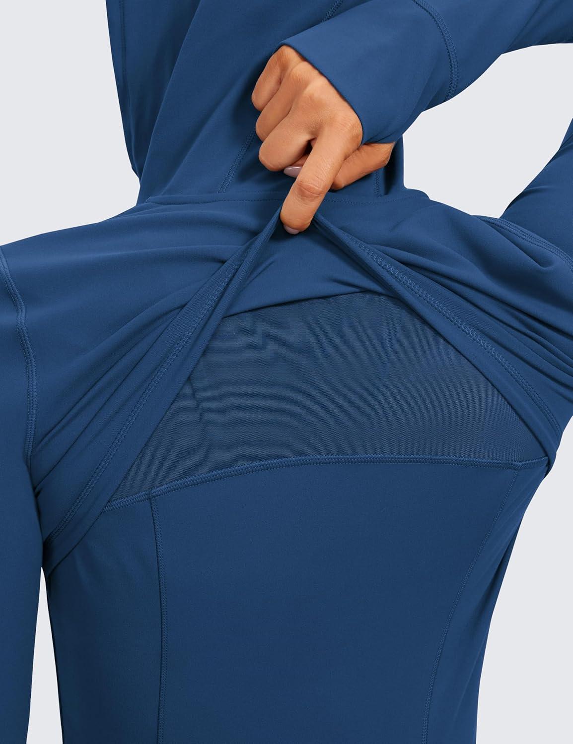 imageCRZ YOGA Butterluxe Womens Hooded Workout Jacket Athletic Running Zip Up with Back Mesh Vent and Thumb HolesFrench Navy