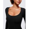 imageCRZ YOGA Butterluxe Athletic Rompers for Women Long Sleeve Scoop Neck Short Jumpsuits Stretchy Workout One Piece BodysuitBlack