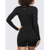 imageCRZ YOGA Butterluxe Athletic Rompers for Women Long Sleeve Scoop Neck Short Jumpsuits Stretchy Workout One Piece BodysuitBlack