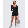 imageCRZ YOGA Butterluxe Athletic Rompers for Women Long Sleeve Scoop Neck Short Jumpsuits Stretchy Workout One Piece BodysuitBlack