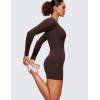 imageCRZ YOGA Butterluxe Athletic Rompers for Women Long Sleeve Scoop Neck Short Jumpsuits Stretchy Workout One Piece BodysuitHot Fudge Brown