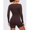 imageCRZ YOGA Butterluxe Athletic Rompers for Women Long Sleeve Scoop Neck Short Jumpsuits Stretchy Workout One Piece BodysuitHot Fudge Brown
