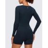imageCRZ YOGA Butterluxe Athletic Rompers for Women Long Sleeve Scoop Neck Short Jumpsuits Stretchy Workout One Piece BodysuitTrue Navy