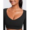 imageCRZ YOGA Butterluxe Double Lined Long Sleeve Yoga Shirts for Women V Neck Cropped Casual TShirt Tight Crop Fitted TopsBlack