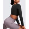imageCRZ YOGA Butterluxe Double Lined Long Sleeve Yoga Shirts for Women V Neck Cropped Casual TShirt Tight Crop Fitted TopsBlack