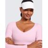 imageCRZ YOGA Butterluxe Double Lined Long Sleeve Yoga Shirts for Women V Neck Cropped Casual TShirt Tight Crop Fitted TopsPink Peony