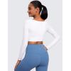 imageCRZ YOGA Butterluxe Double Lined Long Sleeve Yoga Shirts for Women V Neck Cropped Casual TShirt Tight Crop Fitted TopsWhite