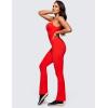 imageCRZ YOGA Butterluxe Flare Jumpsuits for Women Spaghetti Strap Workout Athletic Onesie Square Neck Bodysuits with Built in BraDark Red