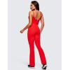 imageCRZ YOGA Butterluxe Flare Jumpsuits for Women Spaghetti Strap Workout Athletic Onesie Square Neck Bodysuits with Built in BraDark Red