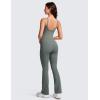 imageCRZ YOGA Butterluxe Flare Jumpsuits for Women Spaghetti Strap Workout Athletic Onesie Square Neck Bodysuits with Built in BraGrey Sage